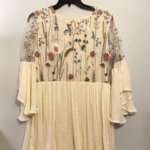 Embroidered Mini Dress with Flowy Sleeves